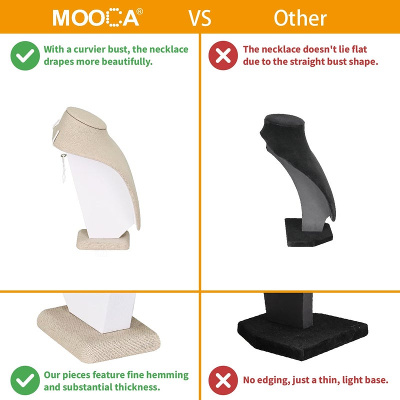 MOOCA Jewelry Display Stand, 2 Pcs Set Tan Linen Covered Wood, Necklace Bust, 7 in Height - Image 5